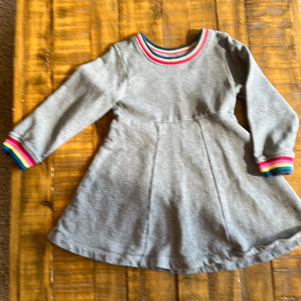 Gray skater dress with rainbow neck and cuffs size 3T